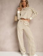 sophyline paris Pantaloni de trening largi bej din bumbac decorați cu dungi și șnururi Fenilira