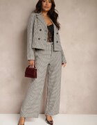 sophyline paris Pantaloni Negru-Bej cu Viscoză Talie Înaltă cu Croială Largă în carouri pepită Enithra