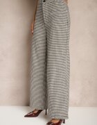sophyline paris Pantaloni Negru-Bej cu Viscoză Talie Înaltă cu Croială Largă în carouri pepită Enithra