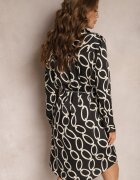sophyline paris Rochie Cămașă Neagră Satinată cu Imprimeu Geometric cu Lanț în Loc de Curea Pastar