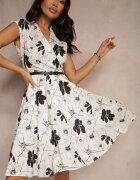 sophyline paris Rochie neagră evazată din bumbac cu croială petrecută cu curea cu cataramă Calriz