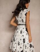 sophyline paris Rochie neagră evazată din bumbac cu croială petrecută cu curea cu cataramă Calriz