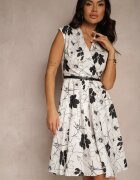 sophyline paris Rochie neagră evazată din bumbac cu croială petrecută cu curea cu cataramă Calriz
