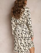 sophyline paris Rochie tip cămașă satinată bej deschis cu imprimeu geometric cu lănțișor în loc de curea Pastar