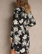 sophyline Rochie Negru-Alb Imprimată din Viscoză cu Croială Tip Cămașă cu Curea Ninnoria