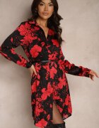 sophyline Rochie Negru-Roșu Cu model din Viscoză cu croială tip cămașă cu curea Ninnoria