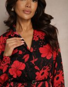 sophyline Rochie Negru-Roșu Cu model din Viscoză cu croială tip cămașă cu curea Ninnoria