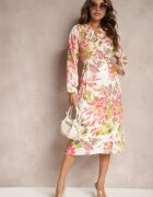 sophyline Rochie Tip plic Alb-Roz cu Imprimeu Floral Aleratoa