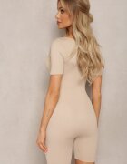 soy&co Salopetă Bej Bodycon cu Mâneci Scurte și Pantaloni Scurți Tavis