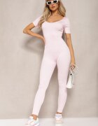 soy&co Salopetă Bodycon Roz Cu Nervuri Cu Picioare Lungi și Mâneci Scurte Vittone