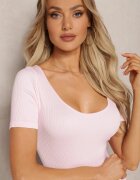 soy&co Salopetă Bodycon Roz Cu Nervuri Cu Picioare Lungi și Mâneci Scurte Vittone