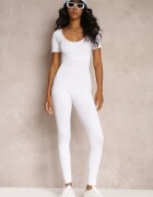 soy&co Salopetă reiată albă Bodycon cu pantaloni lungi și mâneci scurte Vittone