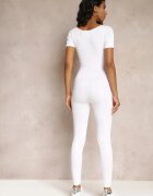 soy&co Salopetă reiată albă Bodycon cu pantaloni lungi și mâneci scurte Vittone