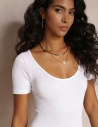 soy&co Salopetă reiată albă Bodycon cu pantaloni lungi și mâneci scurte Vittone