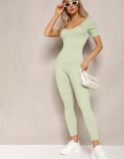 soy&co Salopetă verde deschis reiată Bodycon cu picioare lungi și mâneci scurte Vittone