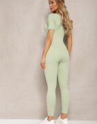 soy&co Salopetă verde deschis reiată Bodycon cu picioare lungi și mâneci scurte Vittone