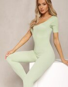 soy&co Salopetă verde deschis reiată Bodycon cu picioare lungi și mâneci scurte Vittone