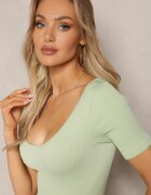 soy&co Salopetă verde deschis reiată Bodycon cu picioare lungi și mâneci scurte Vittone