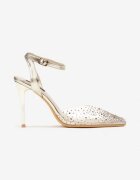  Stiletto Aurii Metalici cu Partea superioară transparentă și Zirconii Mitanea