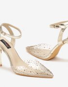  Stiletto Aurii Metalici cu Partea superioară transparentă și Zirconii Mitanea