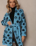 studio eleven Cardigan Albastru cu curea legată Decorat cu model floral Timonen