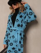 studio eleven Cardigan Albastru cu curea legată Decorat cu model floral Timonen