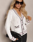 studio eleven Cardigan Bej cu viscoză cu nasturi cu dungi Liathalie