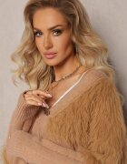 studio eleven Cardigan Maro cu tricot pufos la decolteu și mâneci Saccina