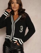 studio eleven Cardigan Negru cu bumbac Cirkonii dungi și Perle Liathea