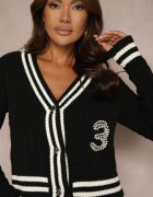 studio eleven Cardigan Negru cu bumbac Cirkonii dungi și Perle Liathea