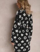 studio eleven Cardigan Negru cu centură înnodată decorat cu model floral Timonen