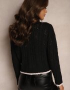 studio eleven Cardigan Negru Deschis cu Viscoză și Imitație de Buzunare Lialisa