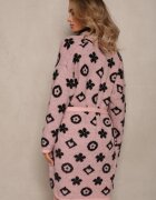 studio eleven Cardigan Roz cu Cordon Legat Decorat cu Model Floral Timonen