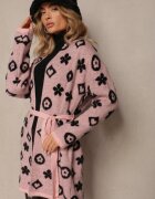 studio eleven Cardigan Roz cu Cordon Legat Decorat cu Model Floral Timonen
