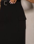 studio eleven Fustă Neagră din Viscoză decorată cu Buzunare Cargo și cu Curea din Material Labinia