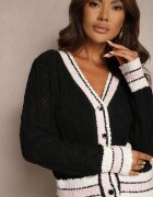 studio eleven Kardigan Negru din Vâscoză cu nasturi cu dungi Liathalie