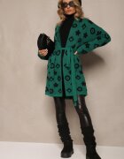 studio eleven Kardigan verde cu cordon legat decorat cu model floral Timonen