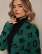 studio eleven Kardigan verde cu cordon legat decorat cu model floral Timonen