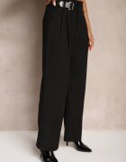 studio eleven Pantaloni de costum Largi Negri cu Viscoză Talie înaltă Decorați cu o curea Elowanda