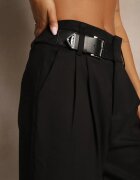 studio eleven Pantaloni de costum Largi Negri cu Viscoză Talie înaltă Decorați cu o curea Elowanda