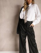 studio eleven Pantaloni Negri Largi din imitație de piele High Waist cu curea cu cataramă Labora