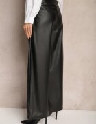 studio eleven Pantaloni Negri Largi din imitație de piele High Waist cu curea cu cataramă Labora