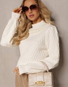studio eleven Pulover maletă bej deschis cu romburi cu mâneci bufante și colier de perle Ravalia