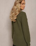 studio eleven Pulover Maletă Verde închis cu romburi cu mâneci bufante și colier cu perle Ravalia