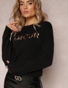 studio eleven Pulover Negru cu Patch-uri cu Scris Amour Mavilla
