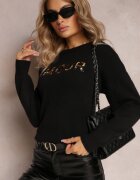 studio eleven Pulover Negru cu Patch-uri cu Scris Amour Mavilla