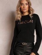 studio eleven Pulover Negru cu Patch-uri cu Scris Amour Mavilla
