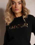 studio eleven Pulover Negru cu Patch-uri cu Scris Amour Mavilla