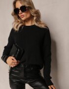 studio eleven Pulover Negru Tricotat cu Decolteu Rotund Aissorne