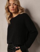 studio eleven Pulover Negru Tricotat cu Decolteu Rotund Aissorne